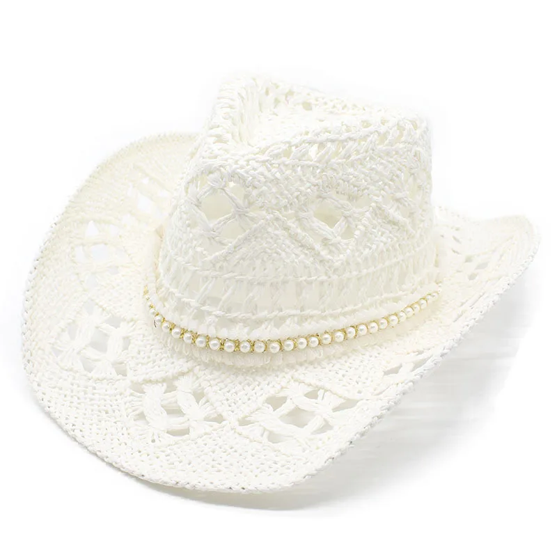 Hot Sale women's hats Men's cowboy new elegant jazz gentleman straw hat cowgirl beach summer panama designer Fashion pearl_ecoleips.com