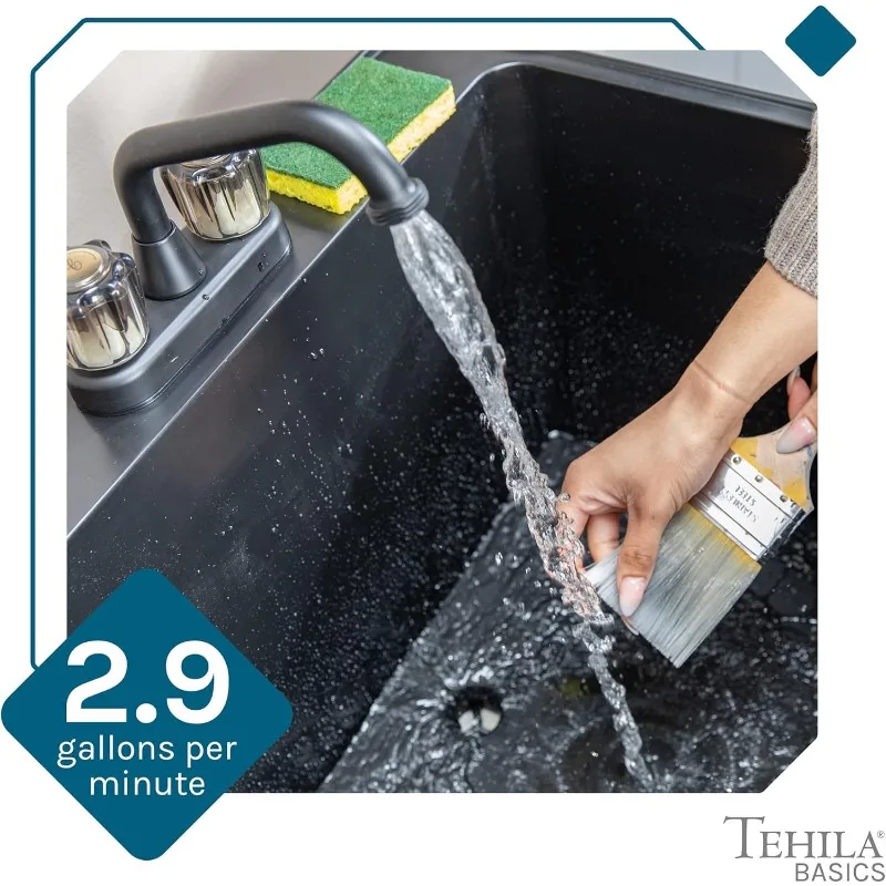 Tehila Basics 21-Gallon Black Freestanding Utility Sink with Black 2-Handle Faucet, Heavy Duty Plastic Laundry 5