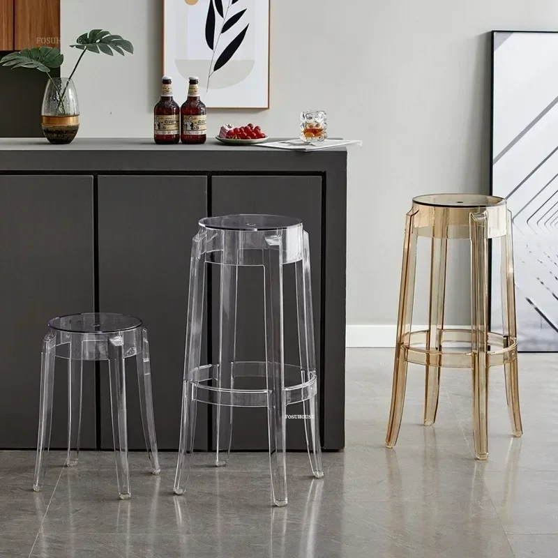 Nordic Transparent Acrylic Chair Crystal Bar Stool Home Kitchen Island Stool Plastic High Foot Chair Bar Counter StoolN