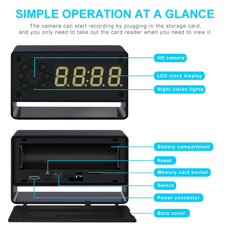 New WiFi Wireless Mini Alarm Clock 1080P HD APP Infrared Night Vision DVR Motion Detection Security Recorder