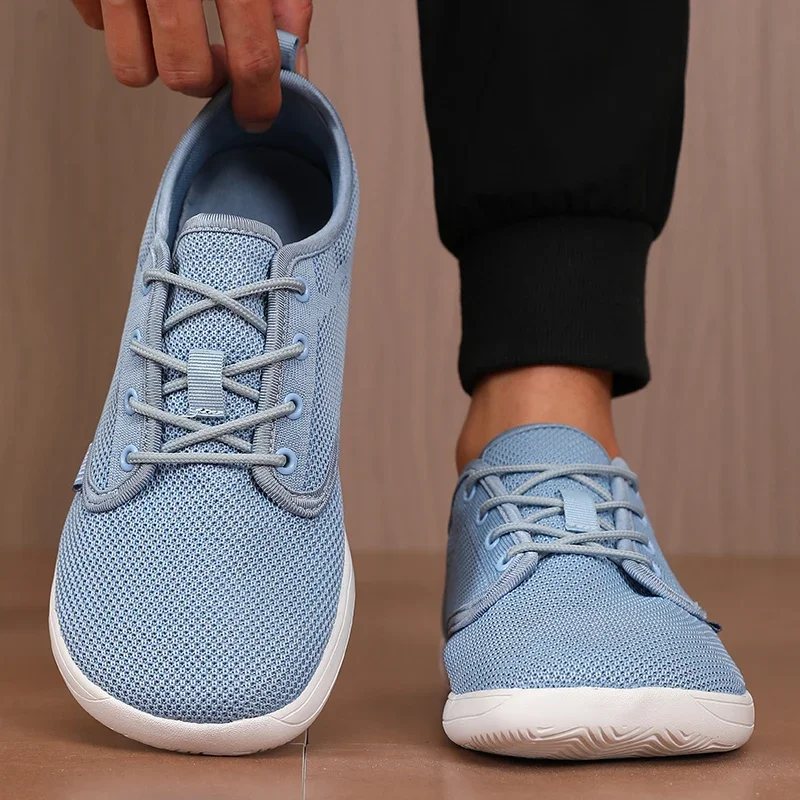 Mens Wide Toe Barefoot Shoes Breathable Knitted Mesh Minimalist Walking Sneakers Casual Soft Sole Wide Last Shoes Walking Shoes