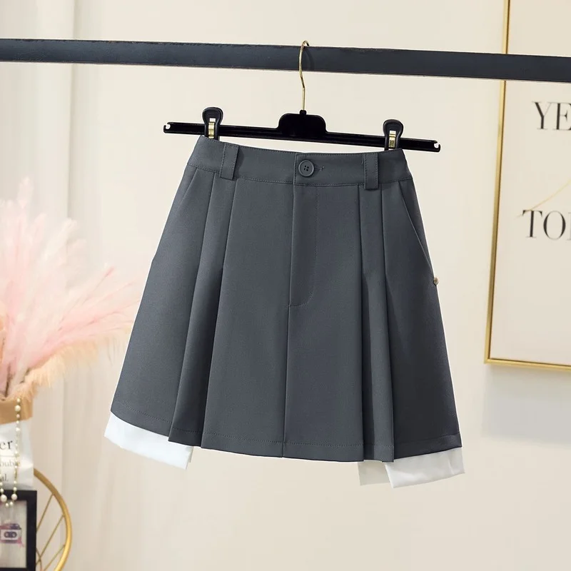 Skirts Women Patchwork Design Preppy Style All-match Pleated Personality Streetwear Summer Students Mini Faldas Fashion Ulzzang