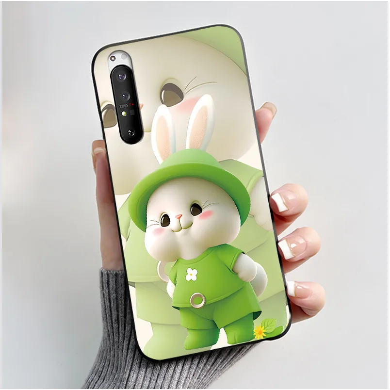 Luxury Cute Cat & Love Rabbit Black Silicone Soft Phone Case