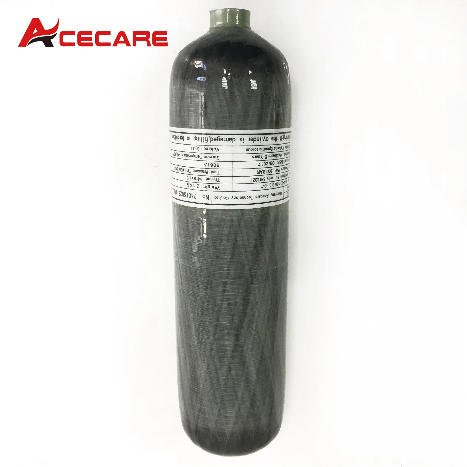 AC109101 Acecare 9L CE Certified Carbon Fiber Scuba Diving Tank, High-Pressure 300bar