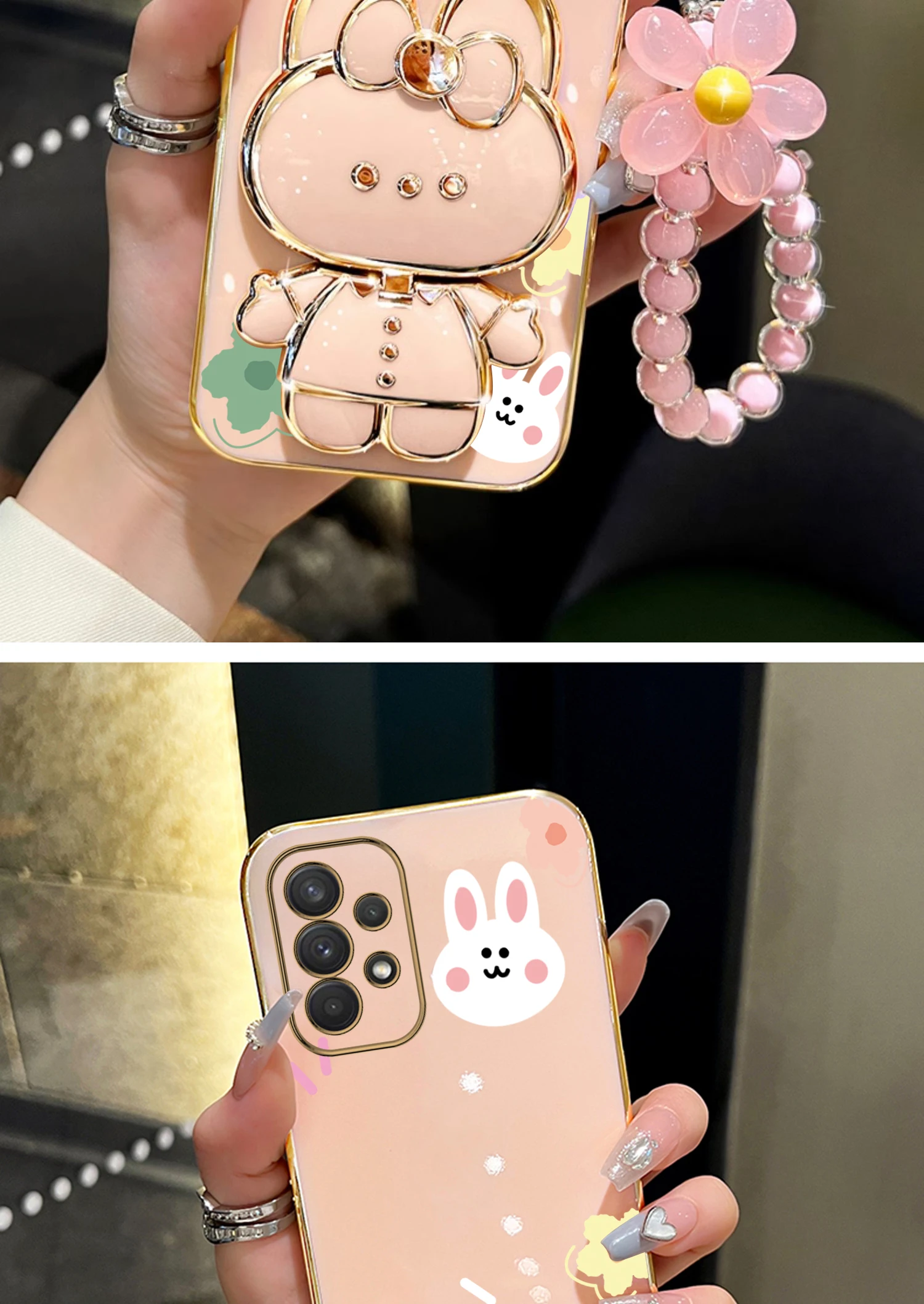 Blume Strap Niedlichen Kaninchen Telefon Halter Fall Für Samsung Galaxy A52 A72 A53 A73 A33 A20 A50 A71 A32 A22 A55 A25 A15 Stand Abdeckung – Detail 7