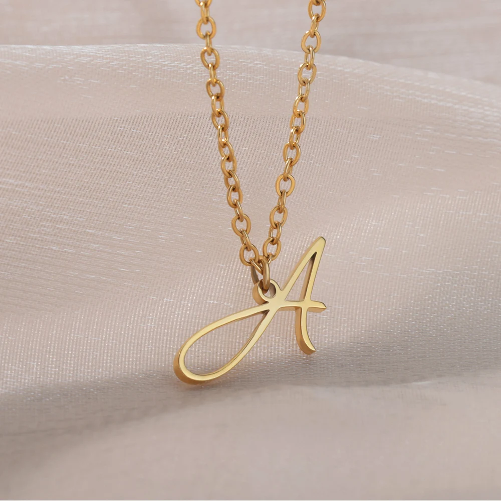 women Stainless Steel Superficie tallada Initial name Necklace golden  Letter charms Pendant Alphabet collier Necklace jewelry - AliExpress