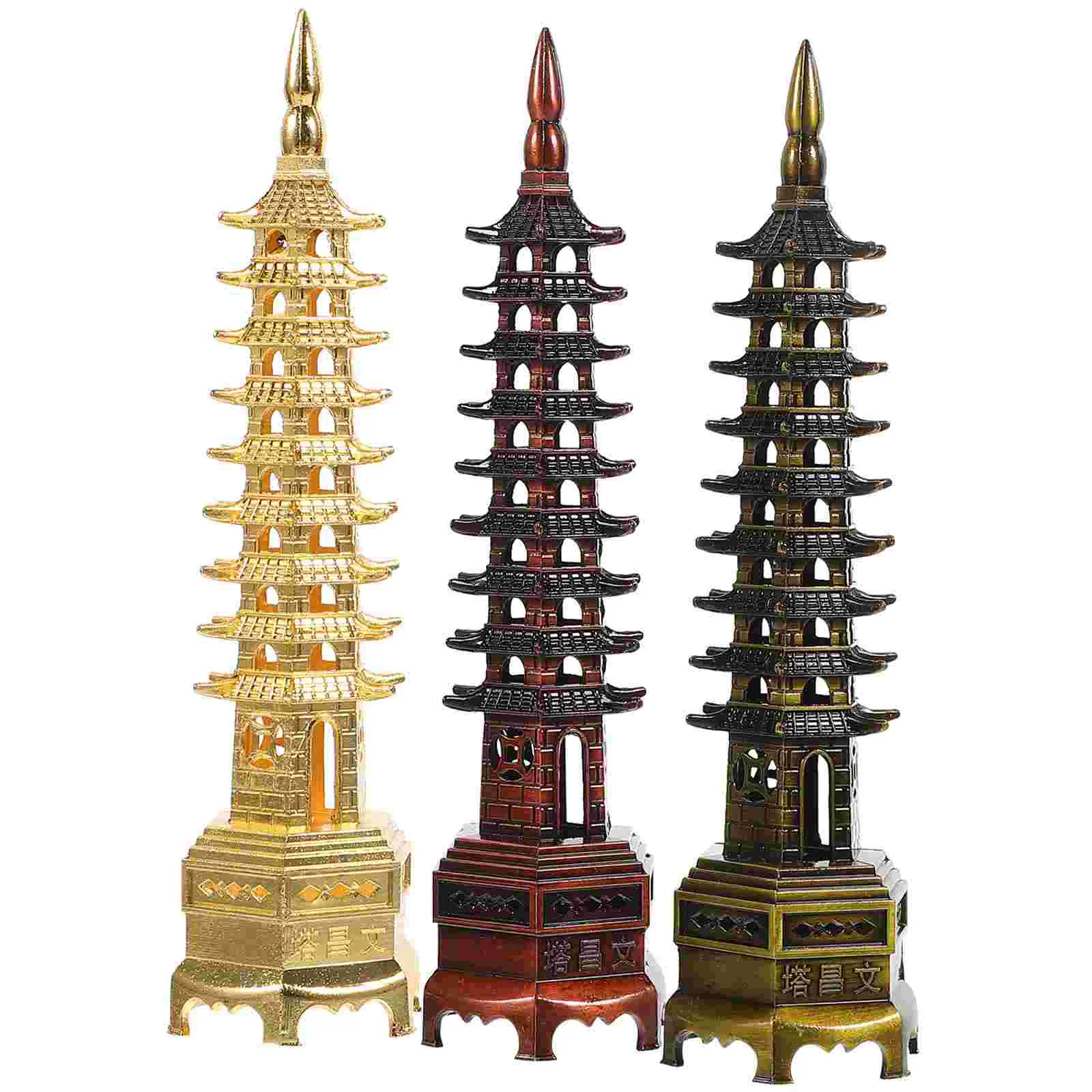 

3pcs Wenchang Pagoda Decoration Wenchang Tower Statue Pagoda Model Office Tabletop Decor