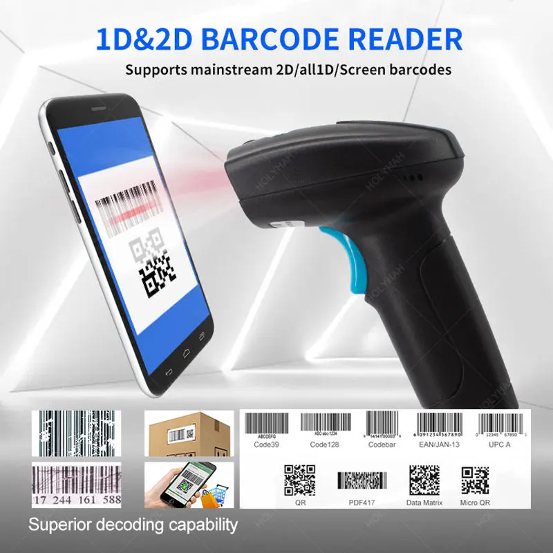 Draagbare U2 Bedrade 2d U 2 W 2d Draadloze Barcodescanner Lezer U2b Handheld Bluetooth Qr Code Scanner 1d Barcode Lezer Voor Pdf417