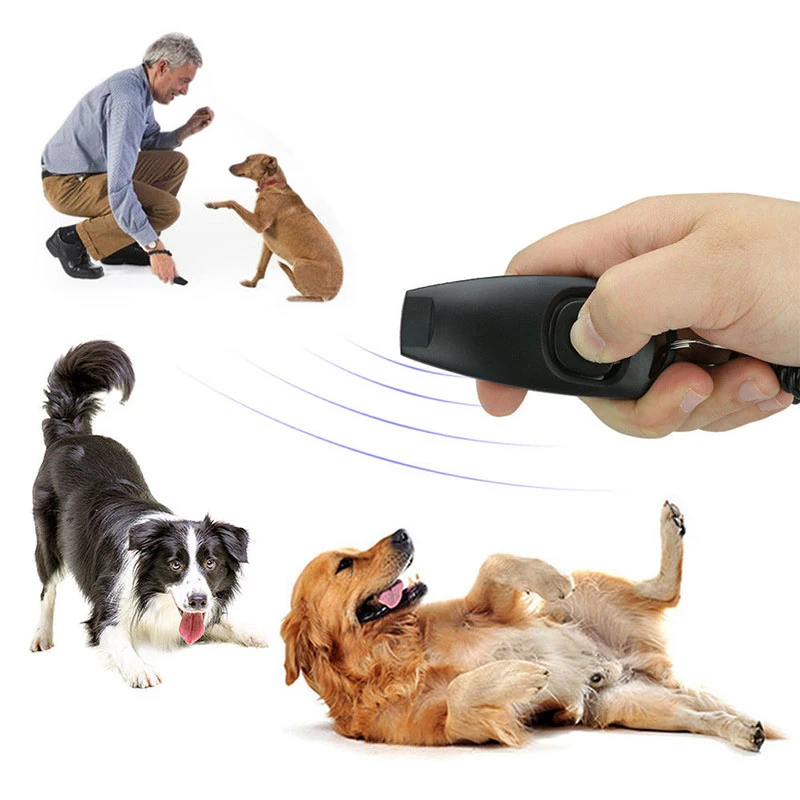 2 in1 Dog Pet Puppy Cat Training Clicker Whistle Click Trainer Obedience Aid Tool Black Pet Supplies portable With Key Ring