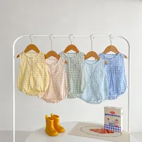 2024 Summer New in Kids Baby Girls Boys Cute Clothing Infant Toddler Plaid Sleeveless Cotton Jumpsuits Newborn Bodysuits 0-24M 2