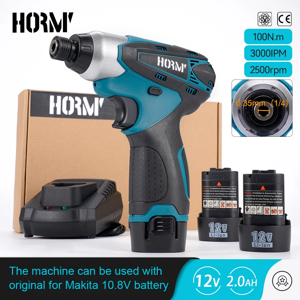 Hormy Electric Cordless Screwdriver 100N.m Rechargeable Impact Drill Charging Drill Handheld Power Tool For Makita 12V Battery