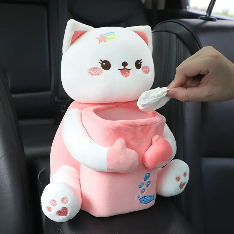 Car Storage Bag Car Trash Can Cartoon Cute Car Tissue Box Creative Car Armrest Box 2 In 1 Tissue Bag Multi-functional Storage Bag For Home Office