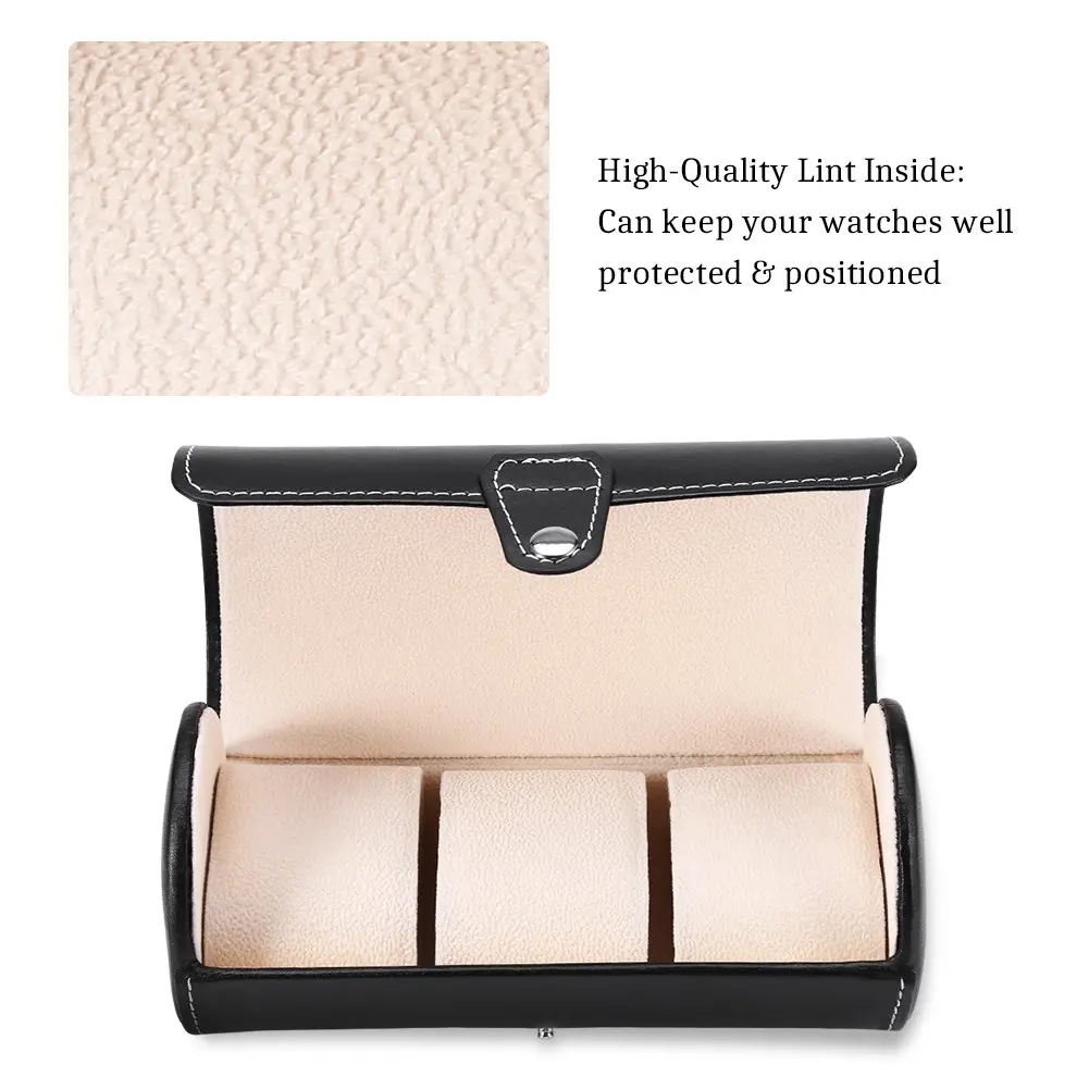 Watch Storage Box PU Leather Roll Travel Watch Box 3 Grids Cylinder Roll Holder Wristwatch Jewelry Gift Storage Display Case Watch Storage Box Watch Storage Bag Watch Storage Pouch