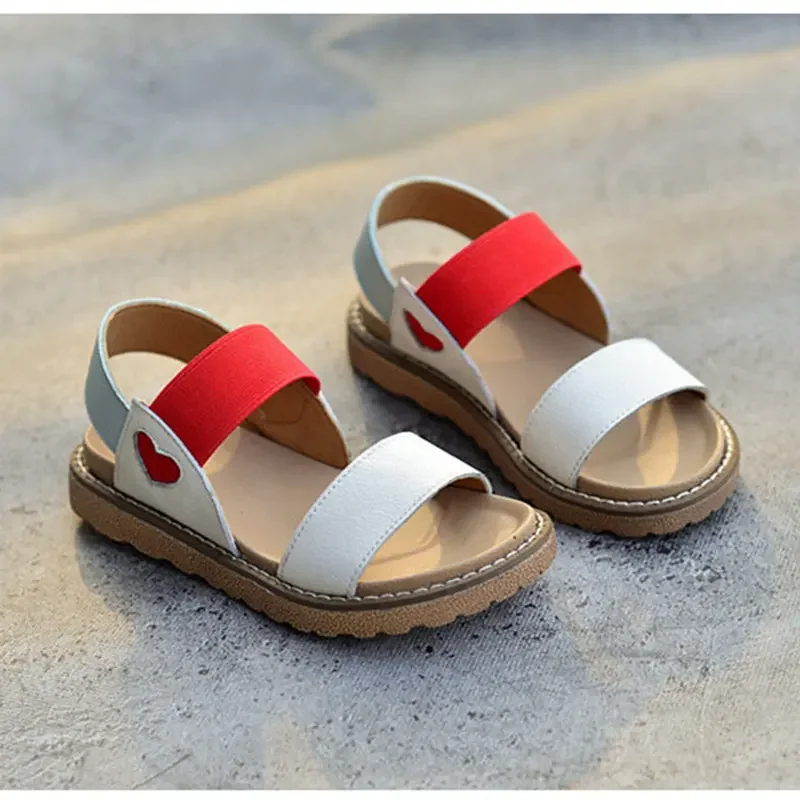 

New Children's Sandals Fashion Genuine Leather Mixed Color Soft-soled Princess Shoes Party Show Girls Shoes for Kids Size 23-36