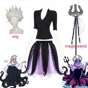 Nuovo Costume di Ursula, Strega del Mare, Gonna Viola e Nera, Parrucca, Cosplay, Abito con Tentacoli di Polpo, Tutù, Outfit per Carnevale e Halloween per Donne