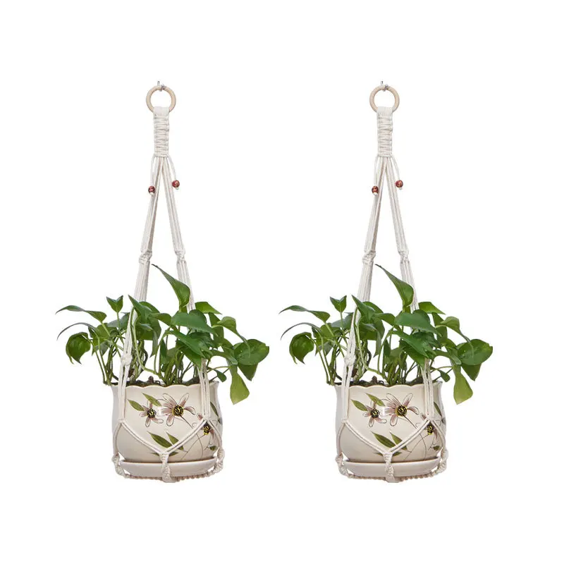 Gardening Plant Bonsai Hanging Basket Handmade Macrame Flower Pot Knotted Rope Plant Hanger Bohemian Balcony Home Garden Decor