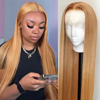 250% Honey Blonde Wigs Human Hair Bone Straight Wigs 13x6 HD Transparent Lace Front Human Hair Wigs Highlight Human Hair Wig 1