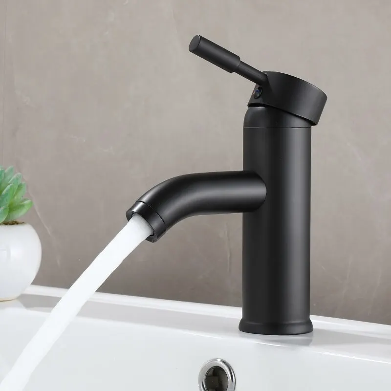 Black Minimalist Style Bathroom Faucet Hot Cold Water Sink Mixer Tap Stainless Steel Basin Faucets 6