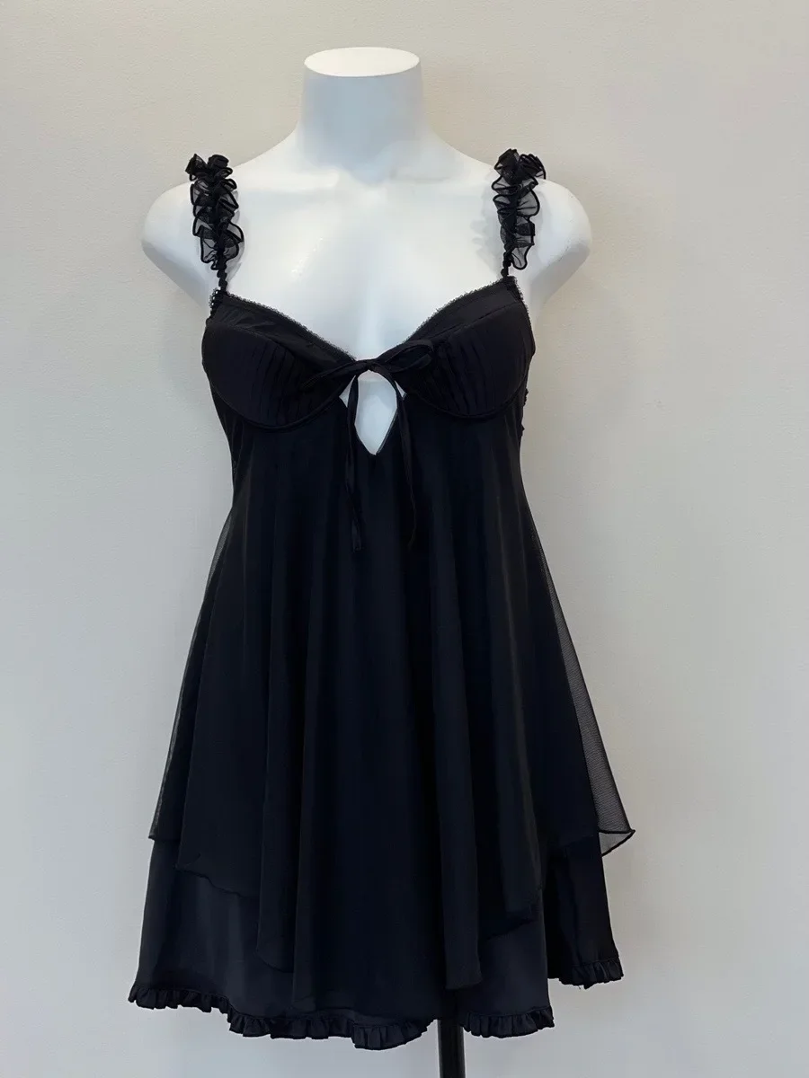 Sexy Pajamas Women's Nightgowns 2023 New Ruffles Lace with Chest Pad Cushion Suspender Pajama Dress Night Sleepwear Lingerie