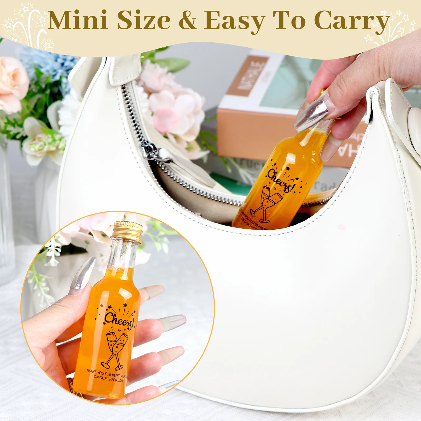 Description Picture 6 of item1.7oz/50ml Mini Wine Bottles with Gold Screw Caps Funnels for Wine Juice Alcohol Homemade Liquor Wedding Party Favors