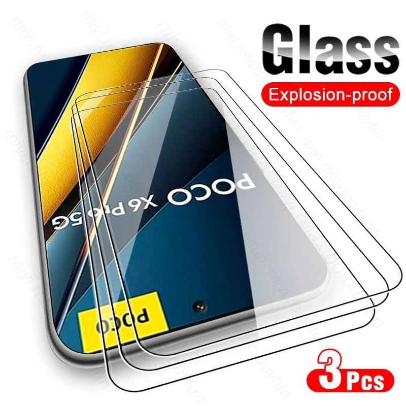 Tempered Glass Full Cover Screen Protector For Poco X6 Pro 5G 3PCS