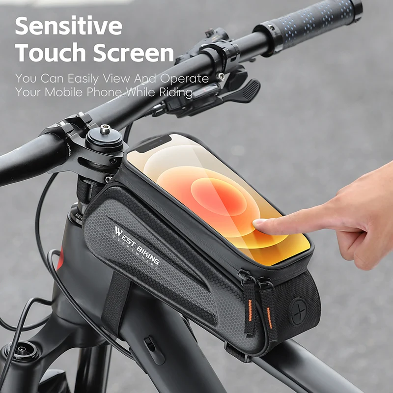WEST BIKING Bicycle Top Tube Bag Touch Screen Cycling Phone Bag Waterproof EVA Hard Shell Bike Bag MTB Road Bike Accessories