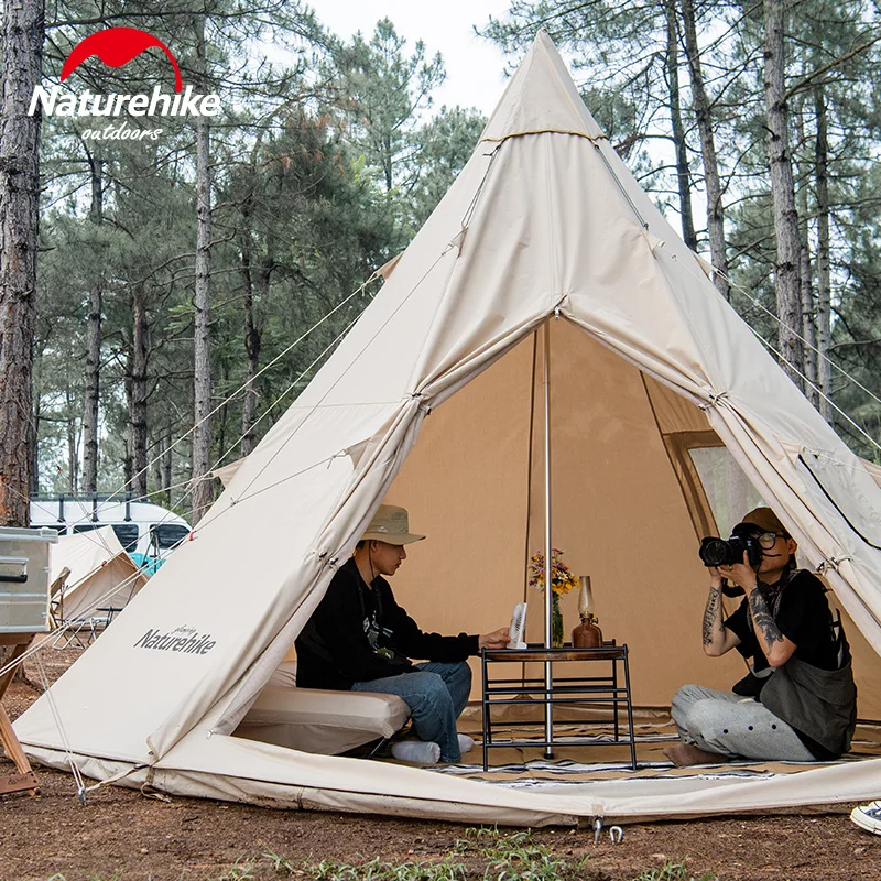 Naturehike-Cotton Pyramid Family Tent, Windproof Fabric