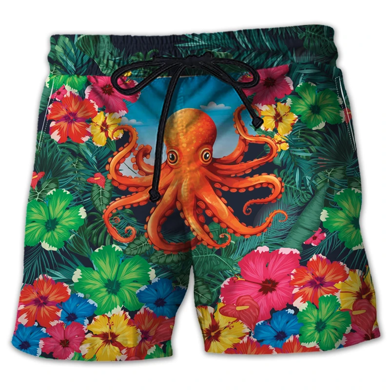 

Sea Animal Octopus 3D Print Short Pants For Men Clothes Hawaiian Ocean Squid Beach Shorts Casual Cartoon Trunks Flower Trousers