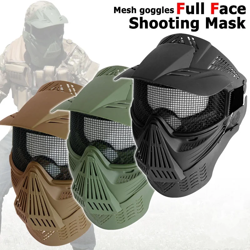 

Tactical Paintball Full Face Mask Metal Steel Mesh Goggle Neck Protection Shooting Hunting Wargame Military Army Airsoft Masks