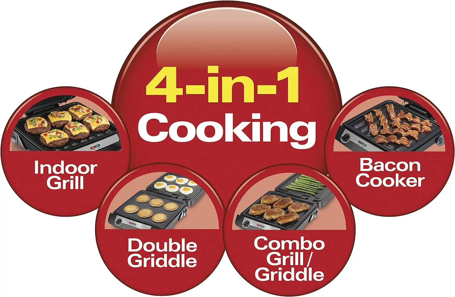 4-in-1 Indoor Grill & Electric Griddle Combo with Bacon Cooker, Opens Flat to Double Cooking Surface, Removable Nonstick Plates 2