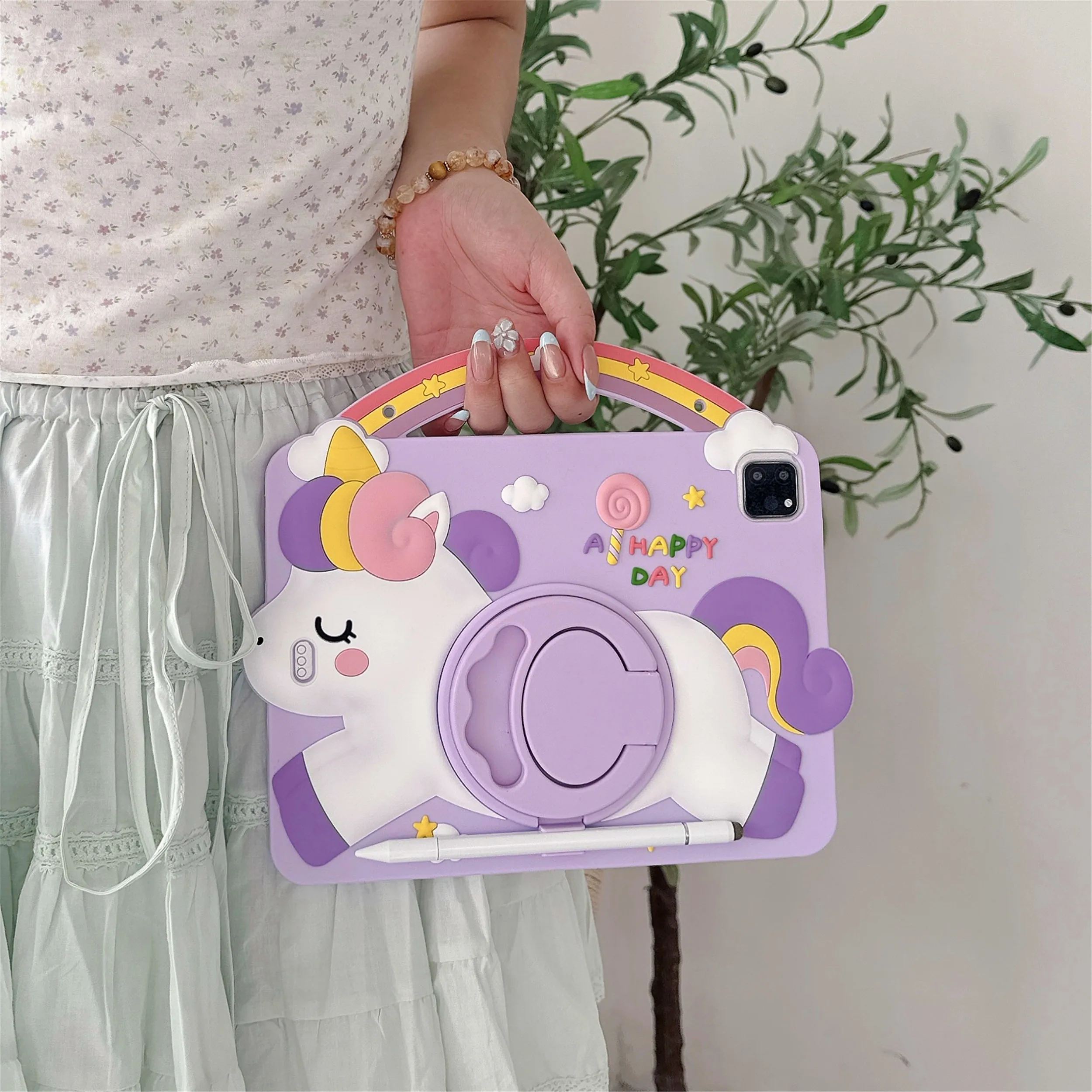 Unicorn Silicone Rotation Stand Kids iPad Case