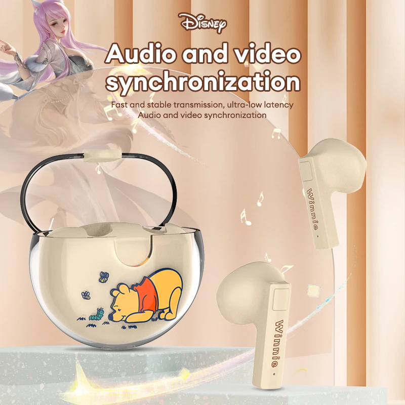 디즈니 J155 블루투스 5.3 무선 이어폰, HIFI 사운드 음악 헤드셋, HD 통화 스마트 터치 이어버드, 곰돌이 푸 선물