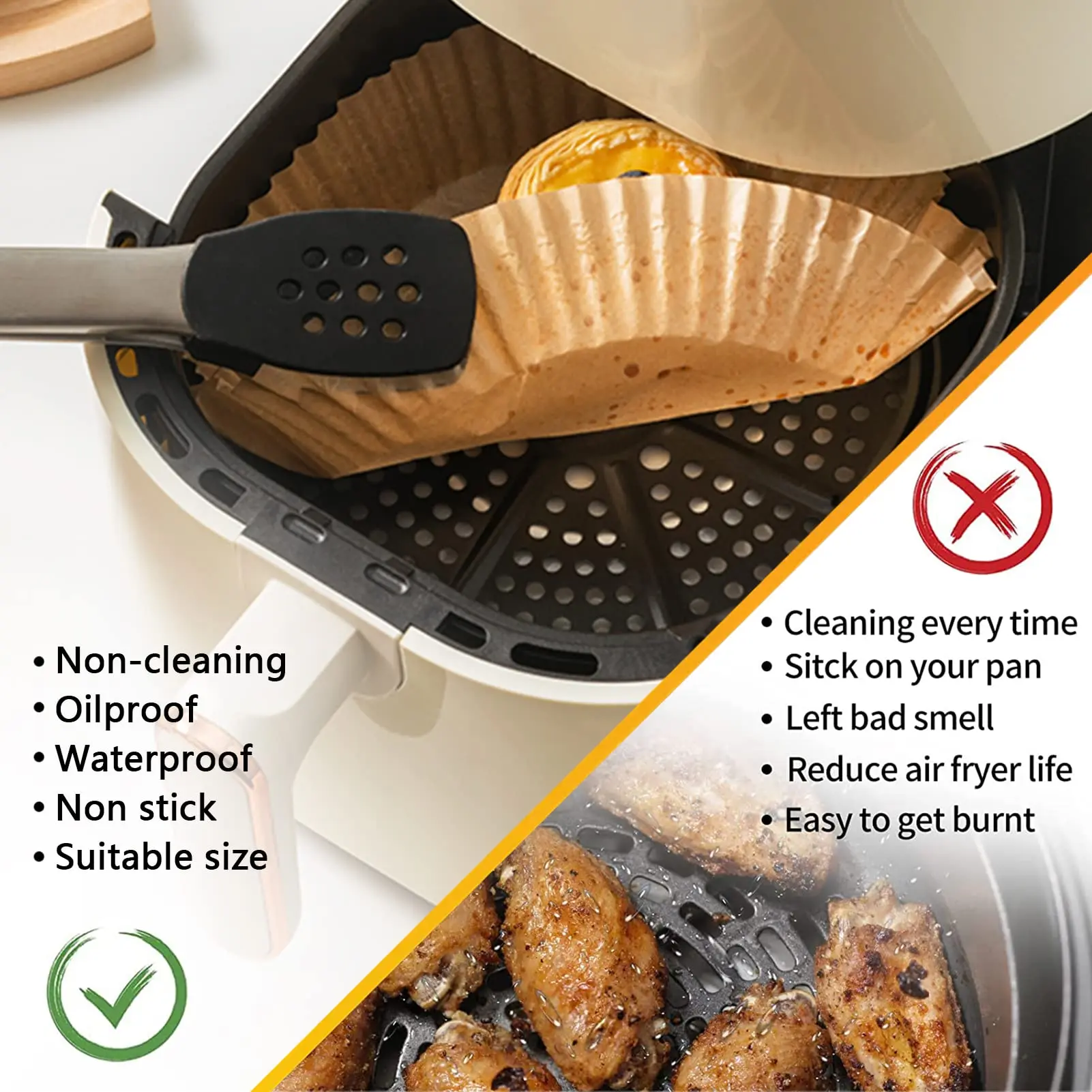 Square Air Fryer Baking Paper Liners 23cm Large 9-inch Hot Airfryer Disposable Special Parchment Paper Trays Oven Mold XXL