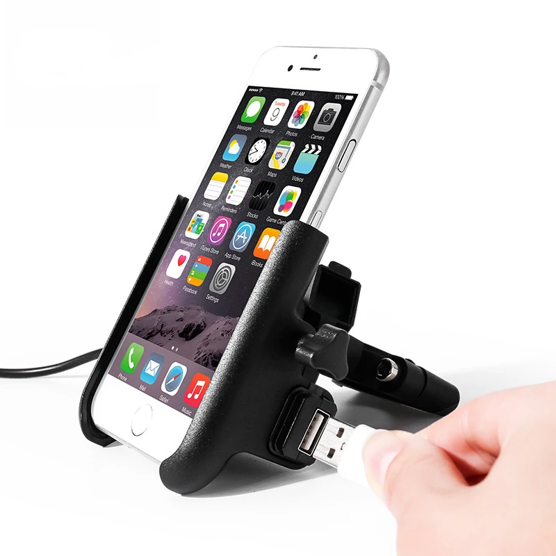 Cauklo Upgrade Universal Metal Chargable Motorcycle Cell Phone Holder With Stand Support Mobile Rearview Mirror Bike Holder Moto