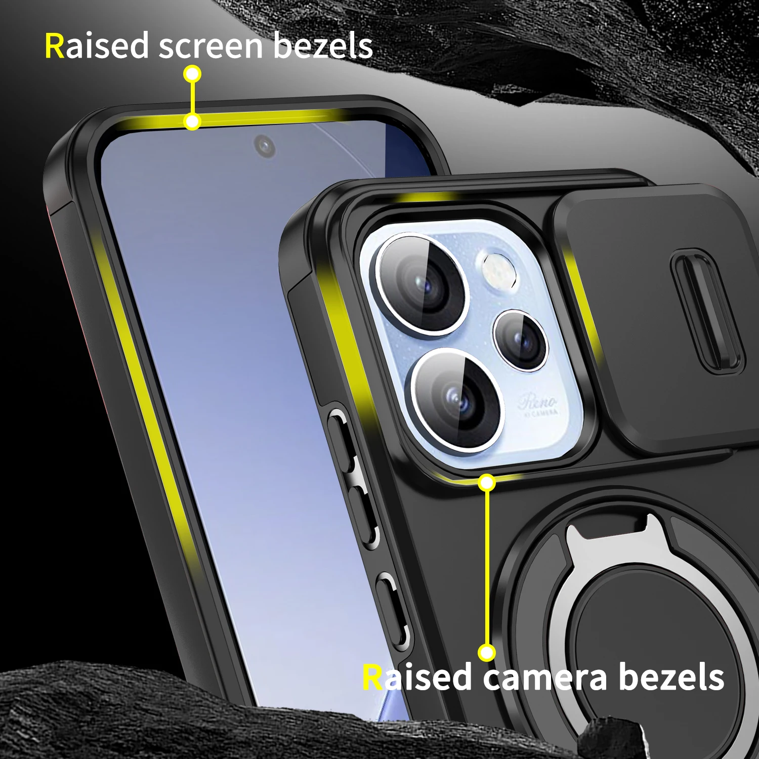 Enhanced Protective Phone Case with Slide Cover and Magnetic Ring Holder