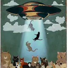 Affiche décorative en métal, signe rétro en étain, affiche UFO, chat noir