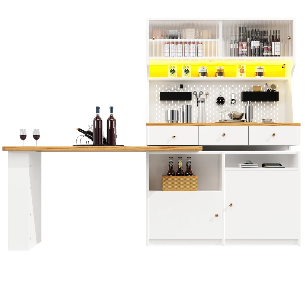 Hoher Küchenschrank, Mehrzweck-Aufbewahrungsbuffet mit 2 Türen und 3 Schubladen, vielseitiger Snack-Schrank/Schreibtisch/Tischschrank – Detail 17
