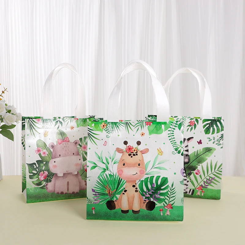 6pcs Jungle Animal Candy Gift Bag Non Woven Goodie Treat Bags Kid Safari Themed Birthday Party Favors Baby Shower Decor Supplies