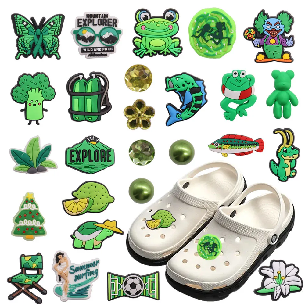 1-26 Stück PVC Schildkröte Brokkoli Frosch Bär DIY Kinder Schuhs chnalle Clog grüne Serie Designer Schuh dekoration Party Geschenk