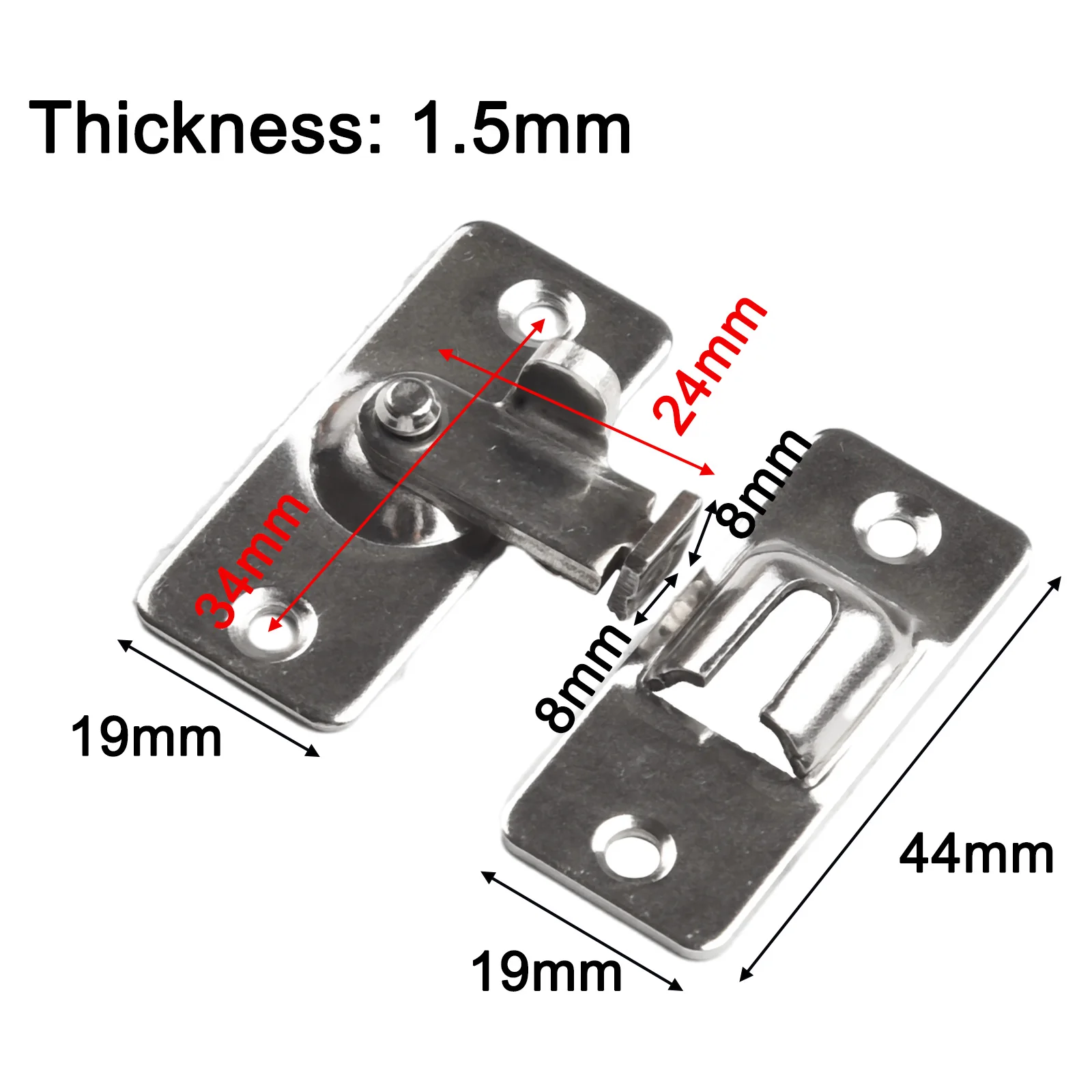 1 X Button 4 X Screw Stainless Steel 90 Degree Buckle Right Angle Hook Lock Bolts For Sliding Door 44*19mm Door Bolts