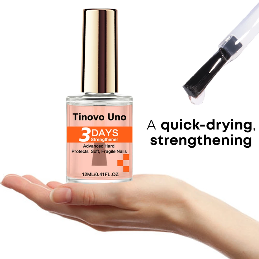 Tinovo Uno 3 Days Nail Strengthener Growth Keratin Pink Strong Nail Hardener Protection Soft Thin Nails Natural Dry Base Top