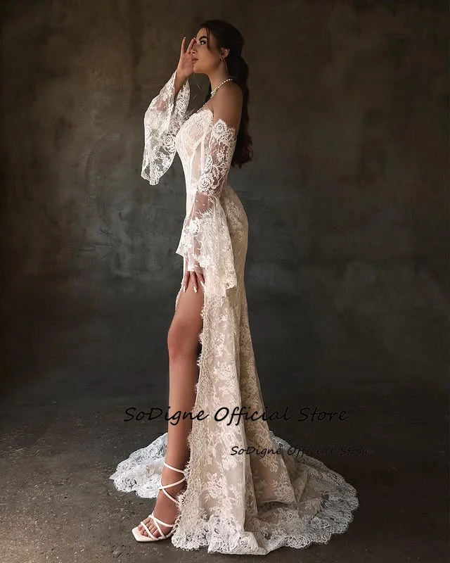 SoDigne Mermaid Lace Wedding Dresses Strapless Detachable Sleeves Bridal Dress Split Wedding Gown Robe De Mairee Customized 15 S403f7c8c6b9540cd958f1e7d8aa5ca5a3
