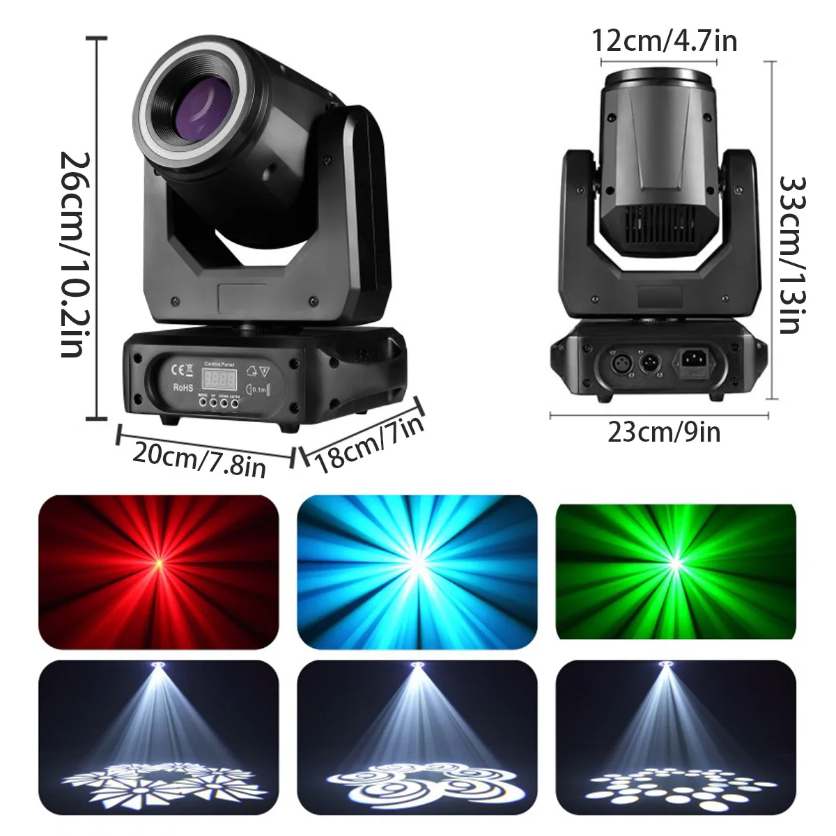 150W LED Spot Moving Head Light, 7 Colors + White Light, with Rainbow Effect 3P