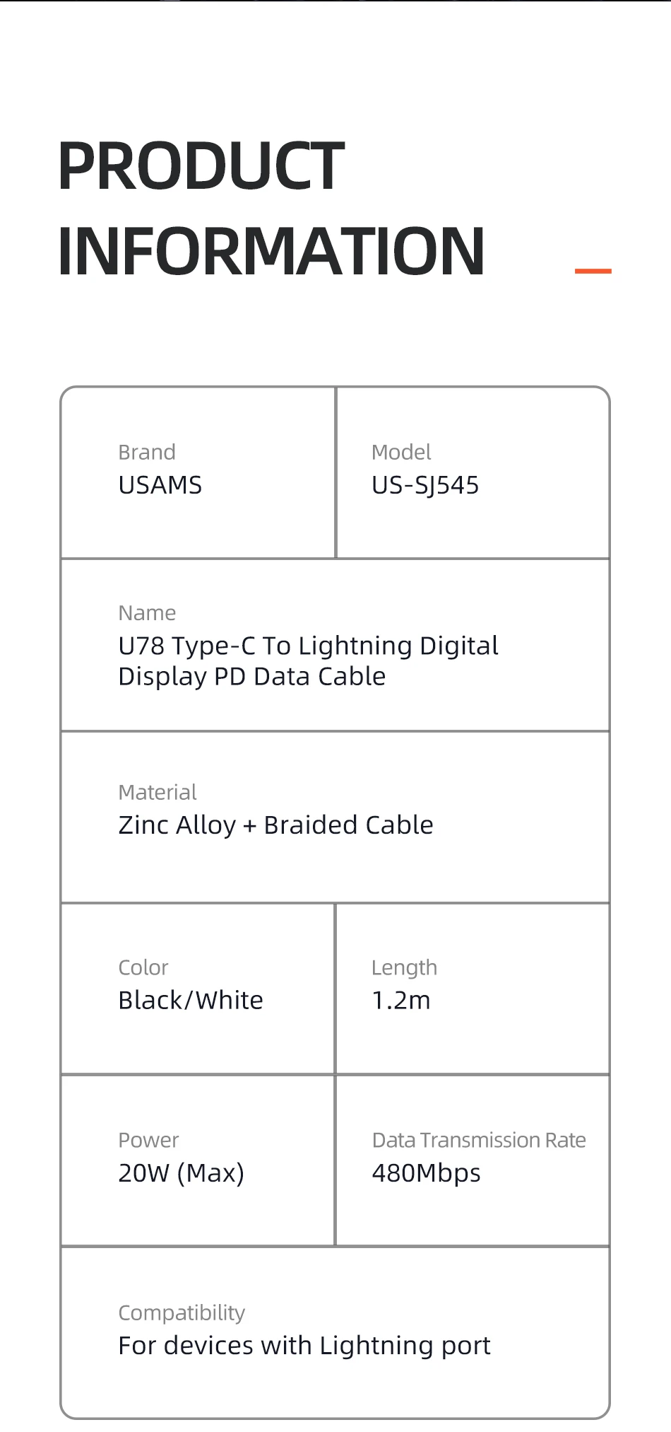 usb phone charger USAMS PD 20W 12W LED Display Fast Charge Cable USB A C To Lightning Phone Cable For iPhone 13 12 11 Mini Pro Max X Xs Xr 8 Plus android charger