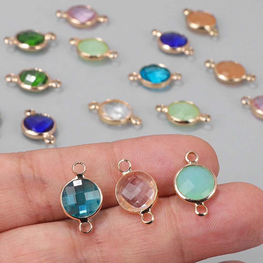 

Natural Round Glass Crystals Pendants Faceted Connector Pendant For Jewelry Making Necklaces Bracelets Accessory 10*17mm