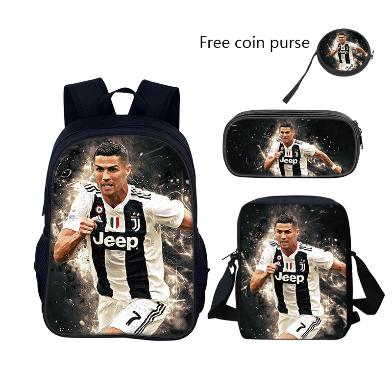 3 pcs set Football CR7 Star Child School Backpack with Lunch Bags Pencil Bags School Bags for R-Ronaldos Boys Girls Best Gift 3