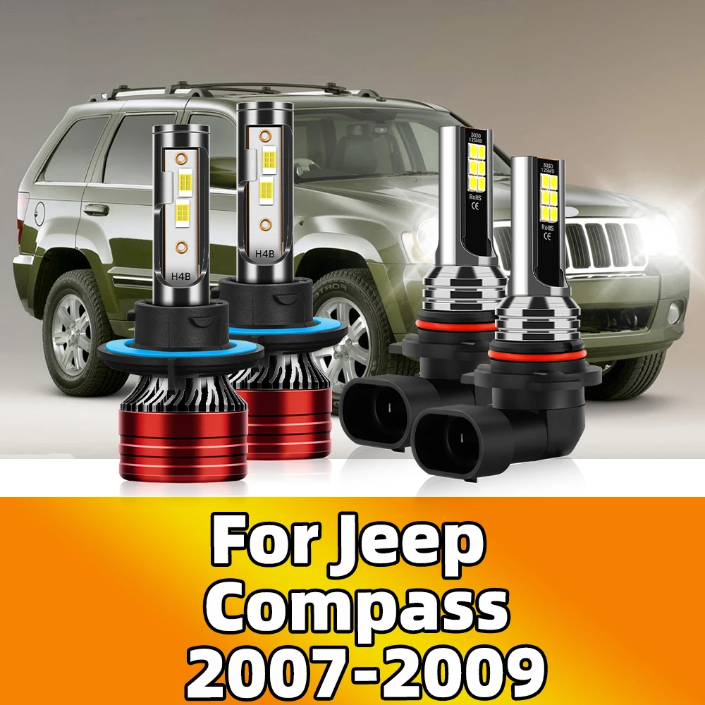 For Jeep Compass 2007 2008 2009 Replace 9008 H13 Hilo Turbo LED Headlights 20000LM Car Headlamp Super Bright 6000K CSP Fog Bulbs