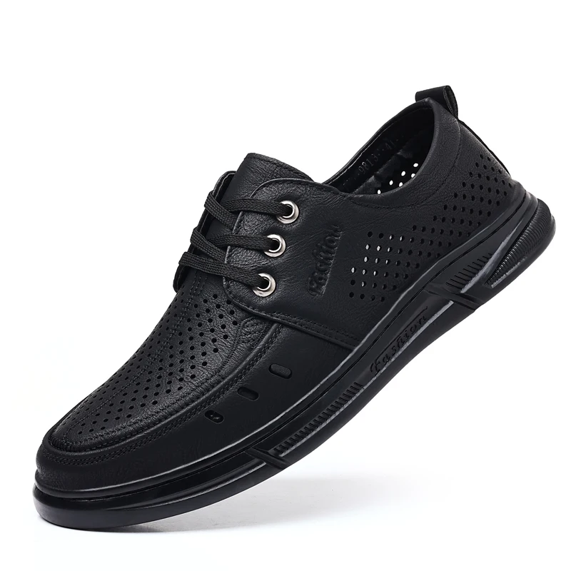 Summer Mens Leather Shoes Luxury Designer  Handmade Mens Loafers Moccasins Breathable Lightweight Hollow Out Business Zapatos 2