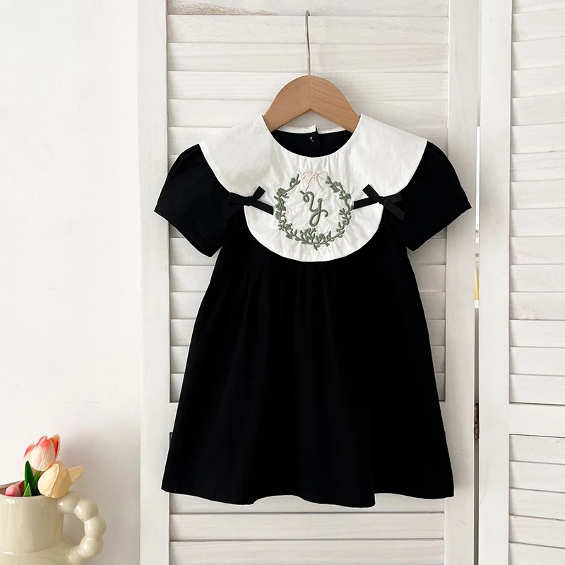 2025 Sister Clothes Baby Girl Dress Bodysuit Bow Party Summer Sister Dress Doll Collar Lace Embroidered One Piece Clothes Dress 4