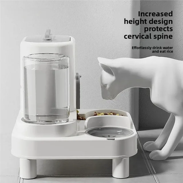เครื่องให้น้ำและอาหารแมวแบบอัตโนมัติ 1 ชิ้น - ดีไซน์ชิ้นเดียว ป้องกันการหก ความจุขนาดใหญ่ 3